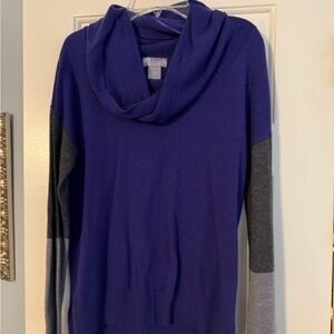 JCPenney, JCP blue cowl neck wool sweater with gray stripes